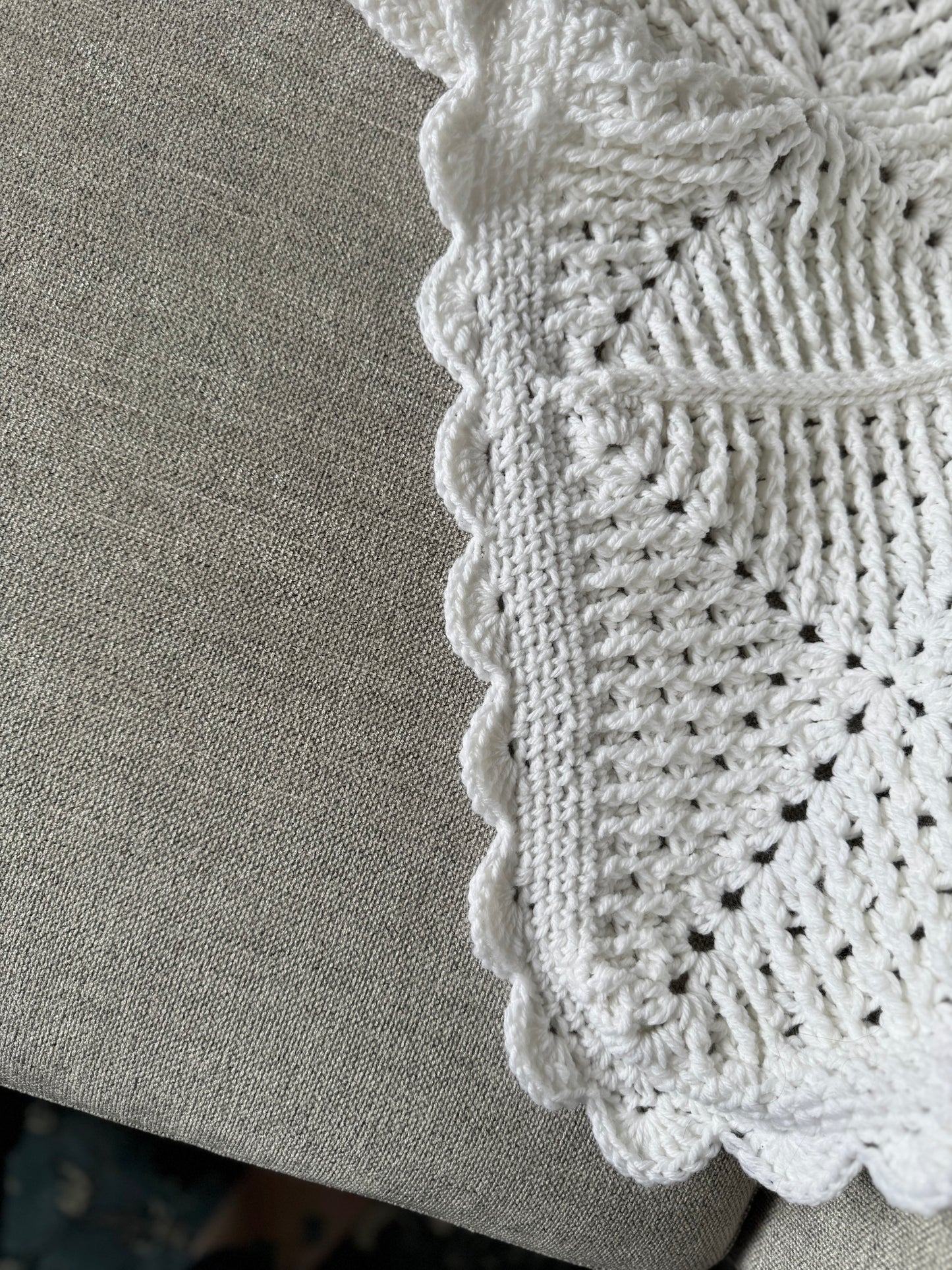 White Granny Square Baby Blanket