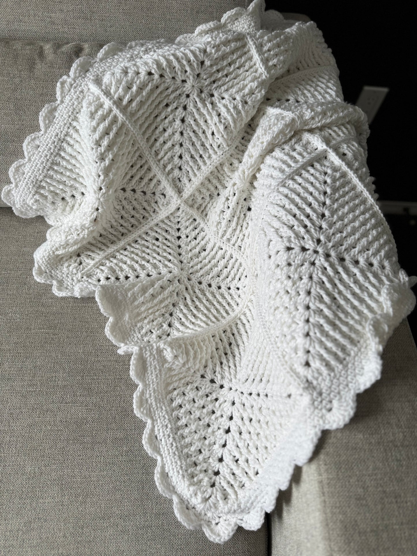 White Granny Square Baby Blanket